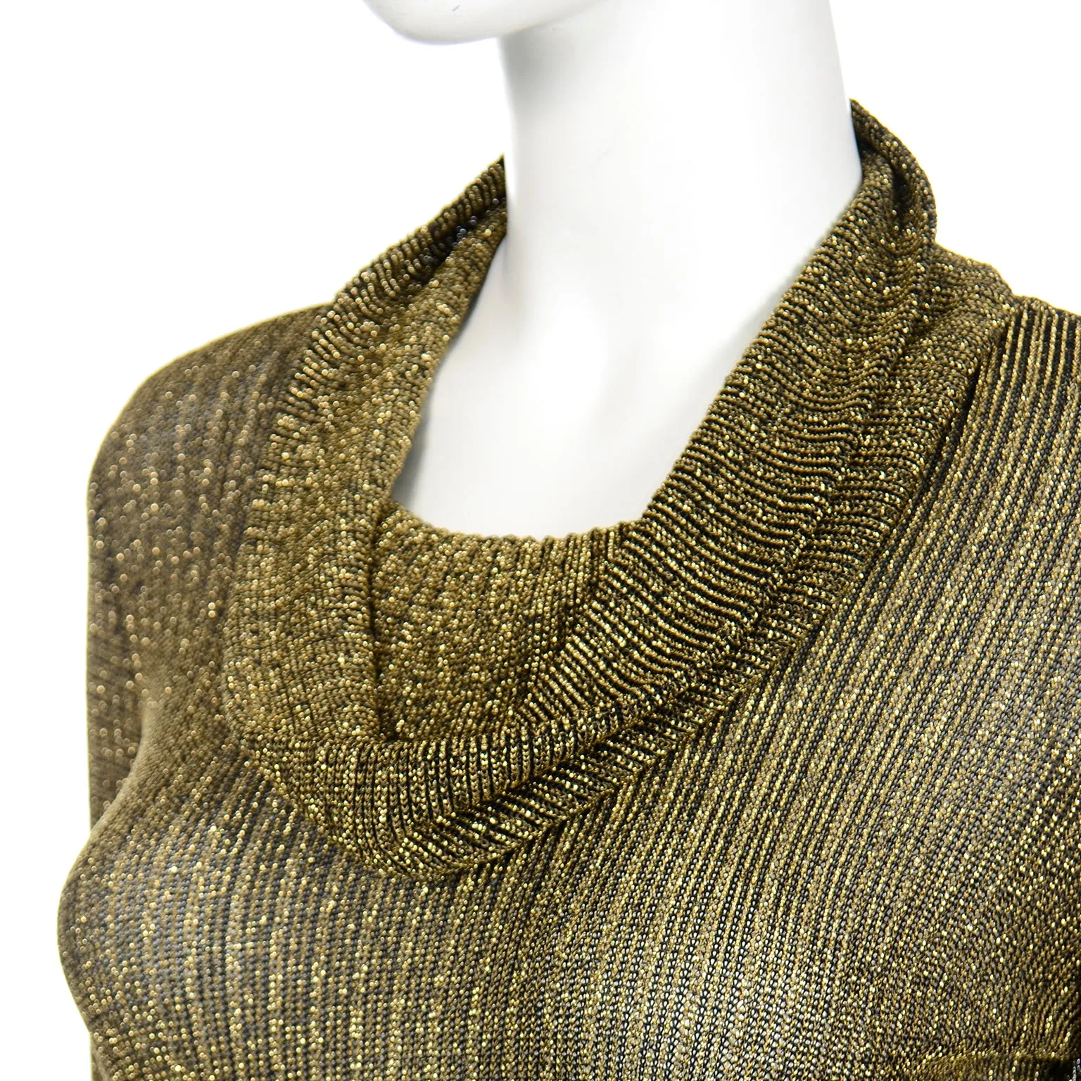 1970s Kiva Vintage Gold Sparkle Plaid Skirt & Cowl Neck Top Outfit