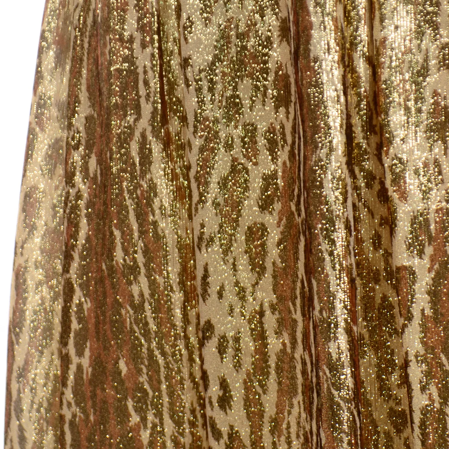 1980s Richilene Gold Lame Tissue Silk Leopard Print Beaded Evening Dress