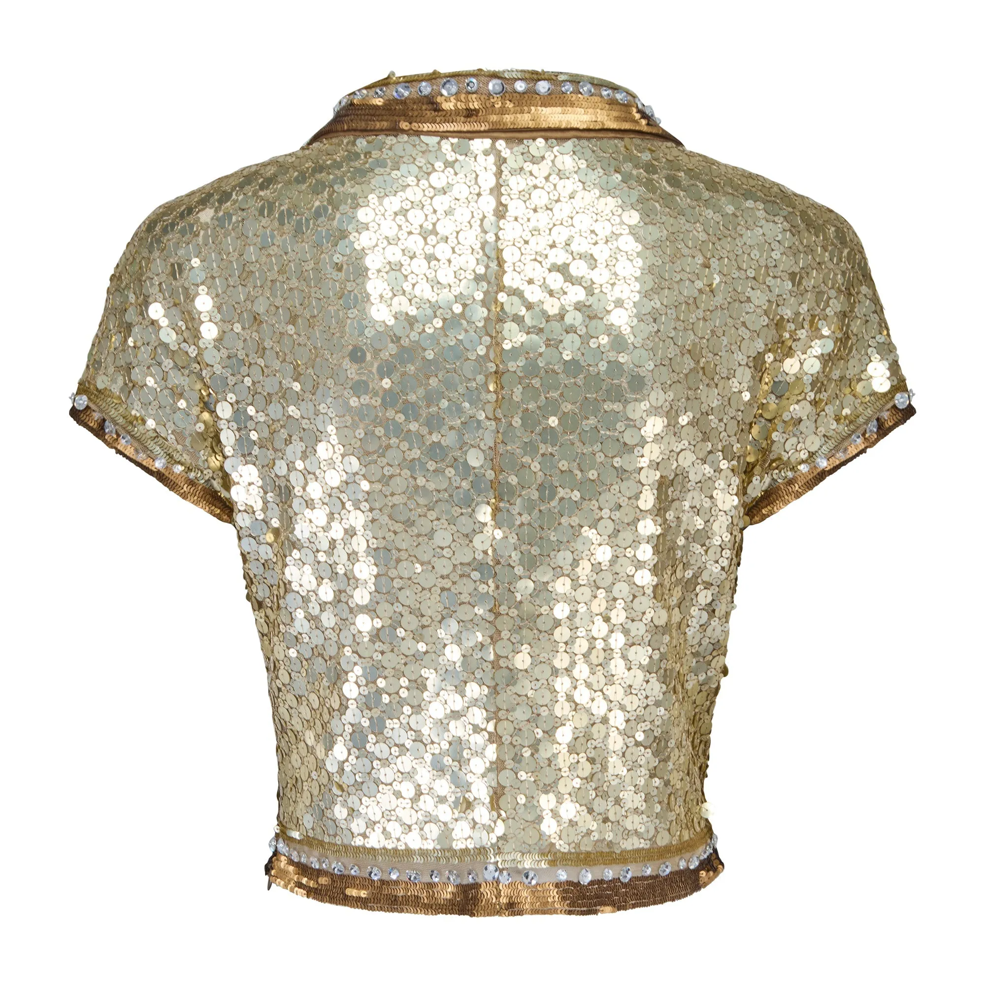 2005 Runway Documented Valentino Gold Embellished Cropped Shirt