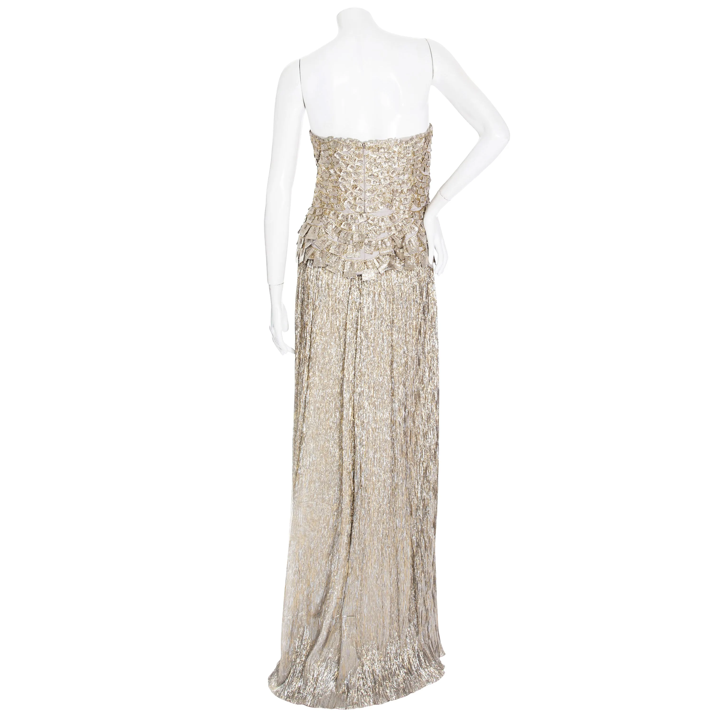 2011 Gold Appliqué Strapless Column Gown