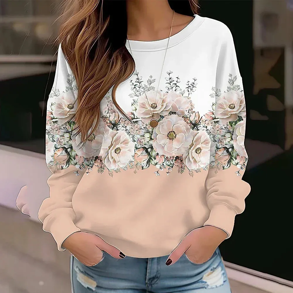 2024 Autumn Winter Pullover Fashion Clothes New Design Printed Hoodie Casual Tee Women's Sweatshirts Vintage Elegant Top