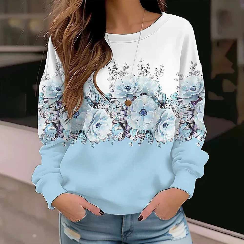 2024 Autumn Winter Pullover Fashion Clothes New Design Printed Hoodie Casual Tee Women's Sweatshirts Vintage Elegant Top