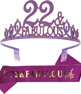 22nd Birthday, 22nd Birthday Decorations for Women, 22nd Birthday Tiara and Sash Purple