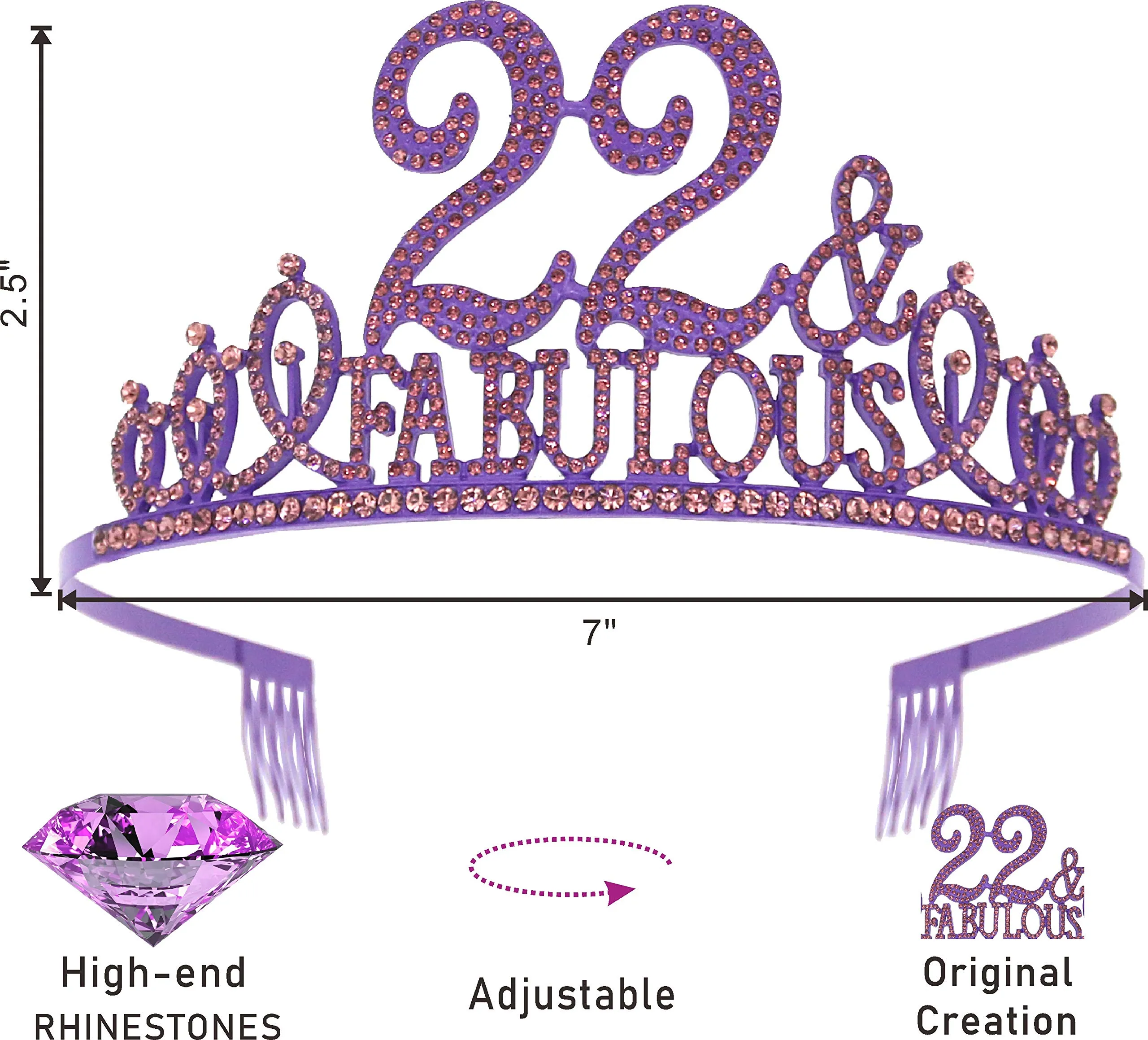 22nd Birthday, 22nd Birthday Decorations for Women, 22nd Birthday Tiara and Sash Purple