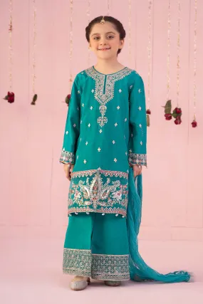 3 Piece Embroidered Raw Silk Suit | MKS-EF24-09