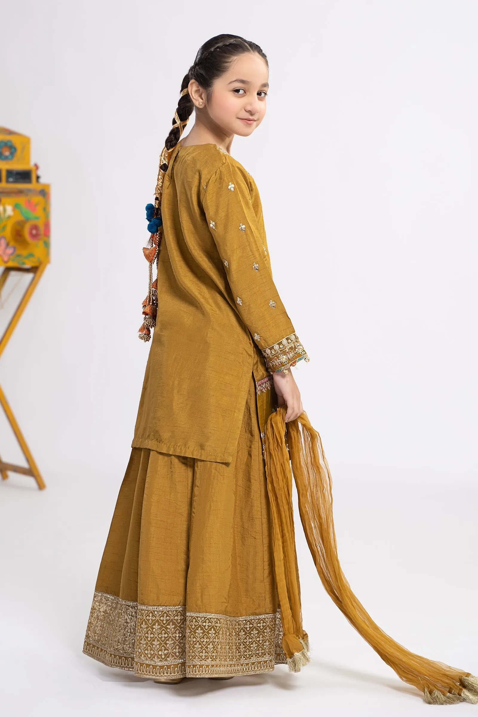 3 Piece Embroidered Raw Silk Suit | MKS-EF24-09