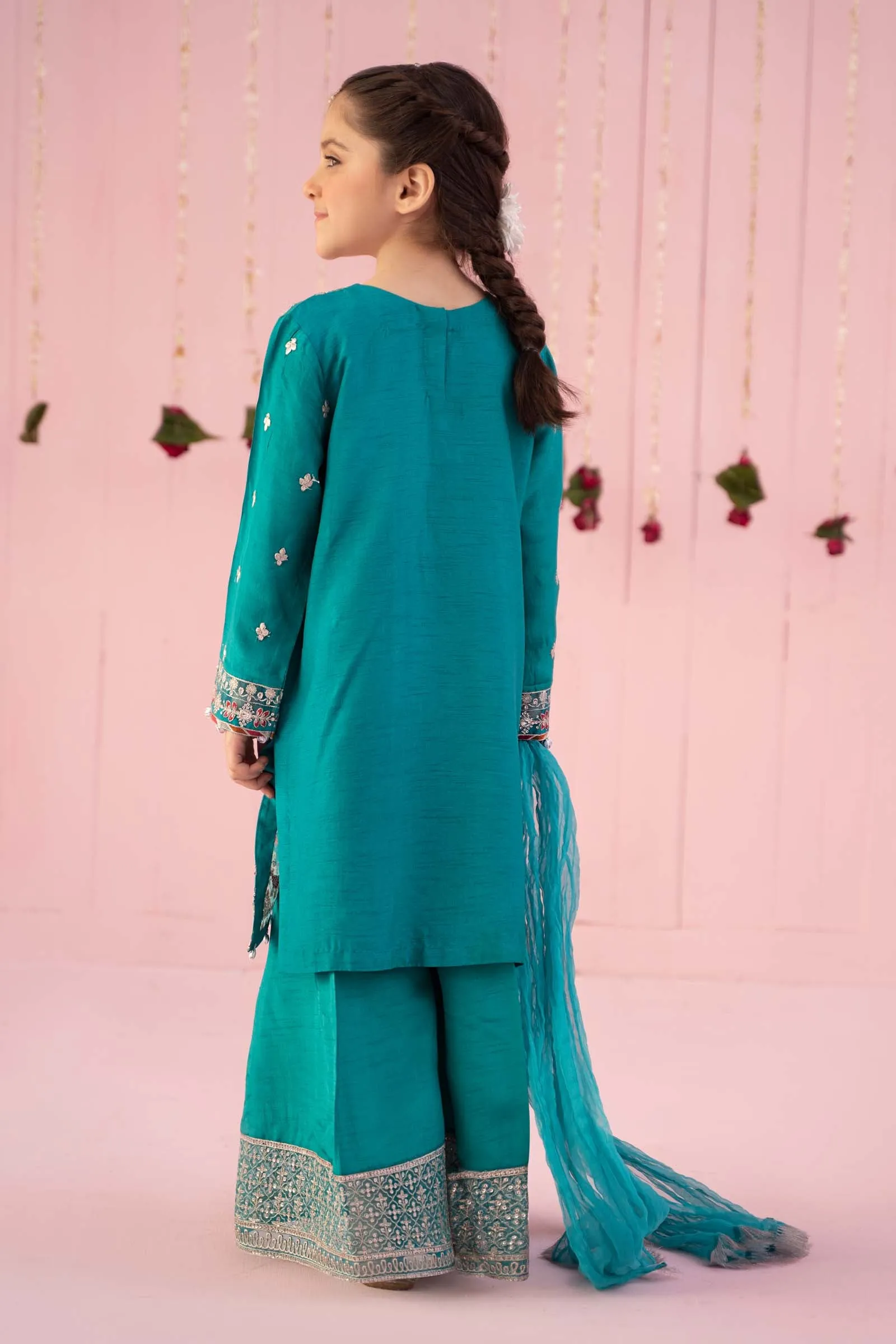 3 Piece Embroidered Raw Silk Suit | MKS-EF24-09