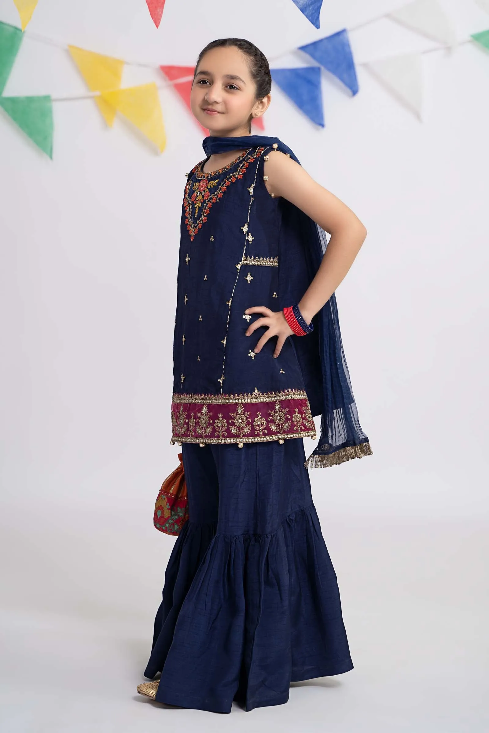 3 Piece Embroidered Raw Silk Suit | MKS-EF24-22