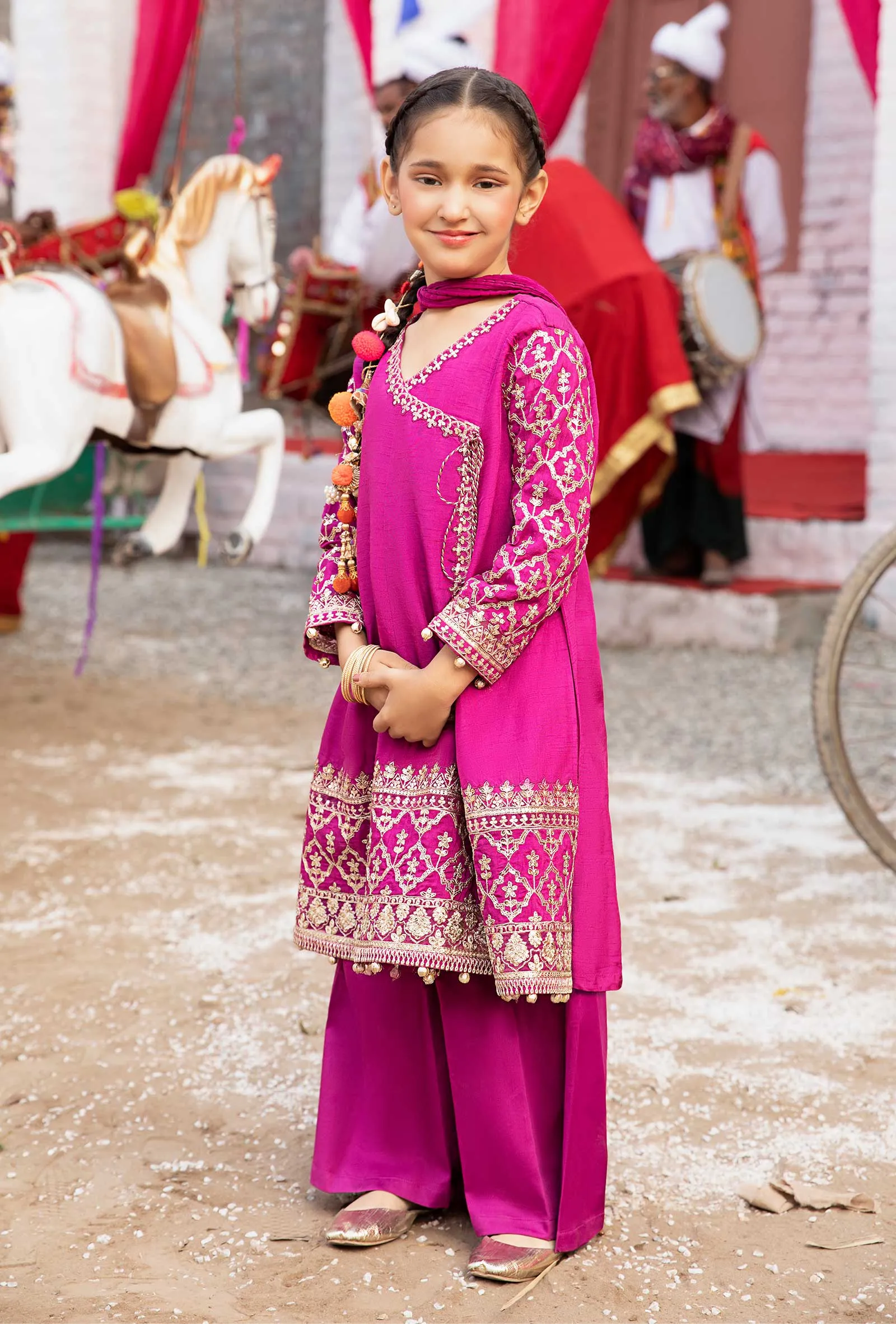 3 Piece Embroidered Raw Silk Suit | MKS-EF24-31