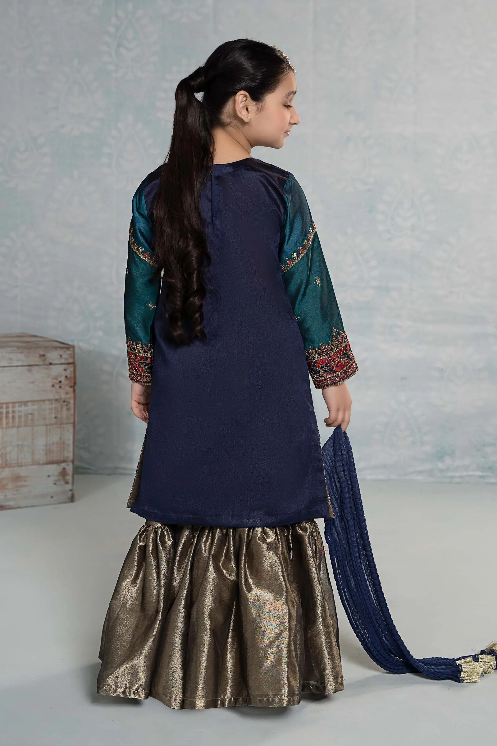 3 Piece Embroidered Raw Silk Suit | MKS-EF24-44