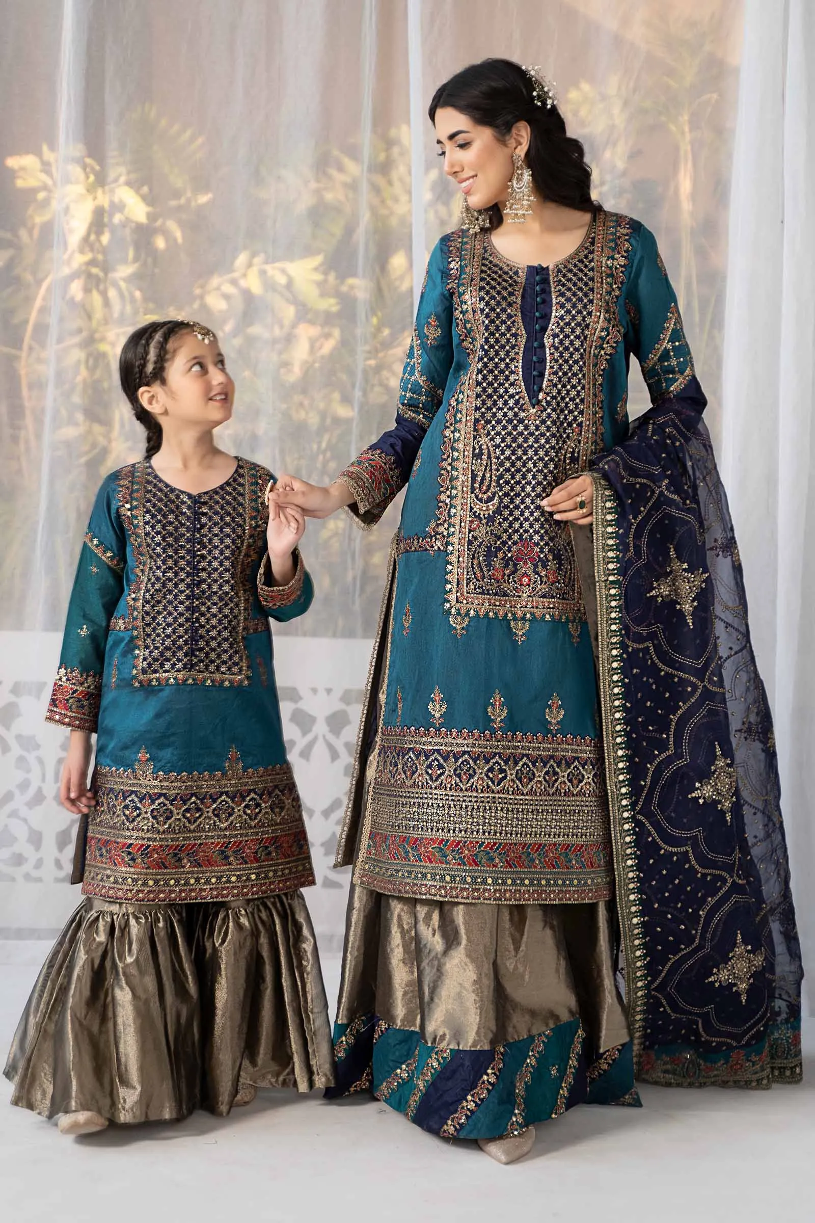 3 Piece Embroidered Raw Silk Suit | MKS-EF24-44