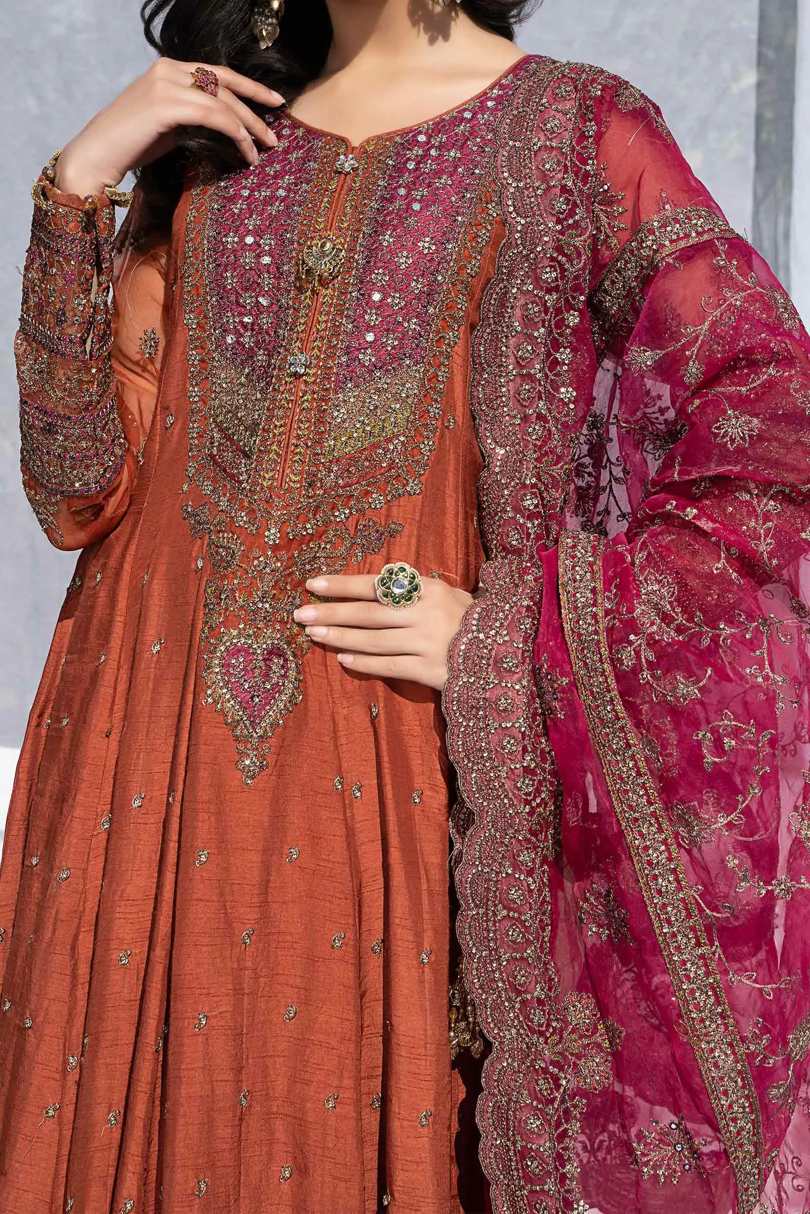 3 Piece Embroidered Raw Silk Suit | SF-EF24-06