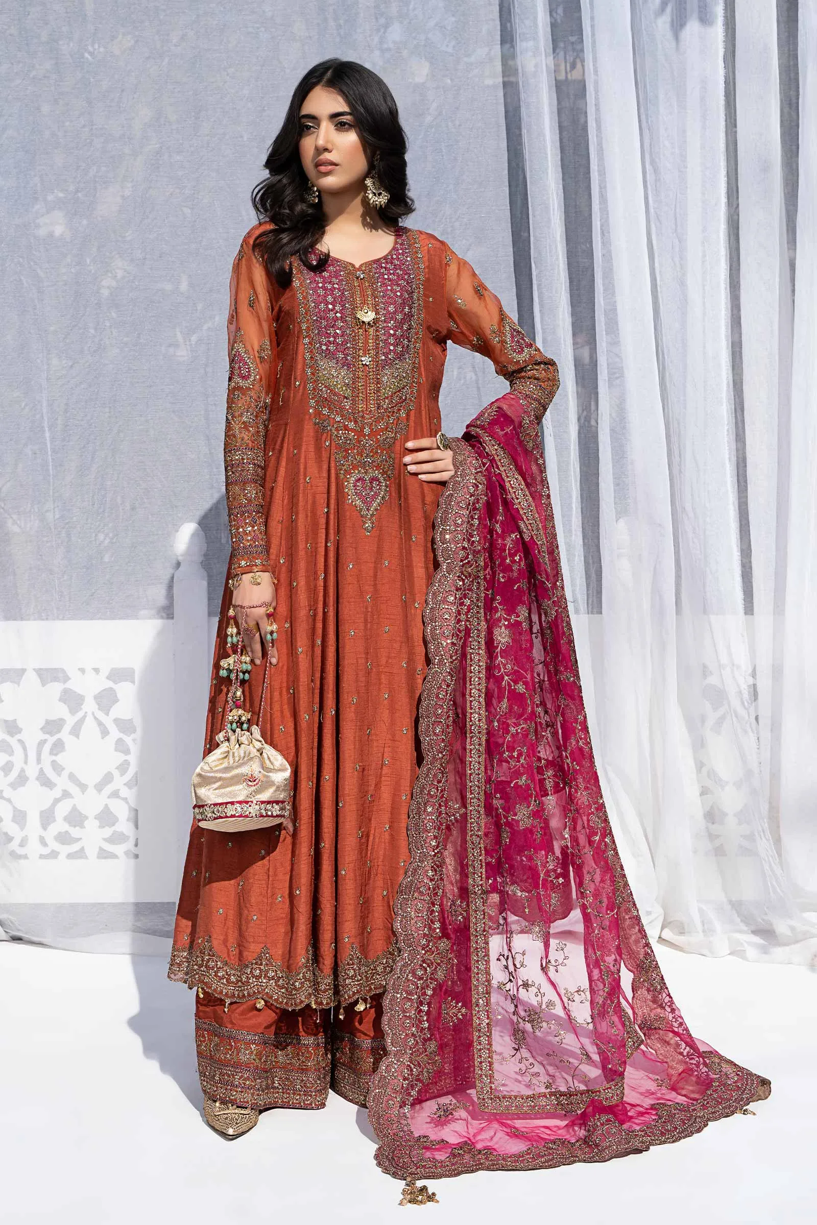 3 Piece Embroidered Raw Silk Suit | SF-EF24-06