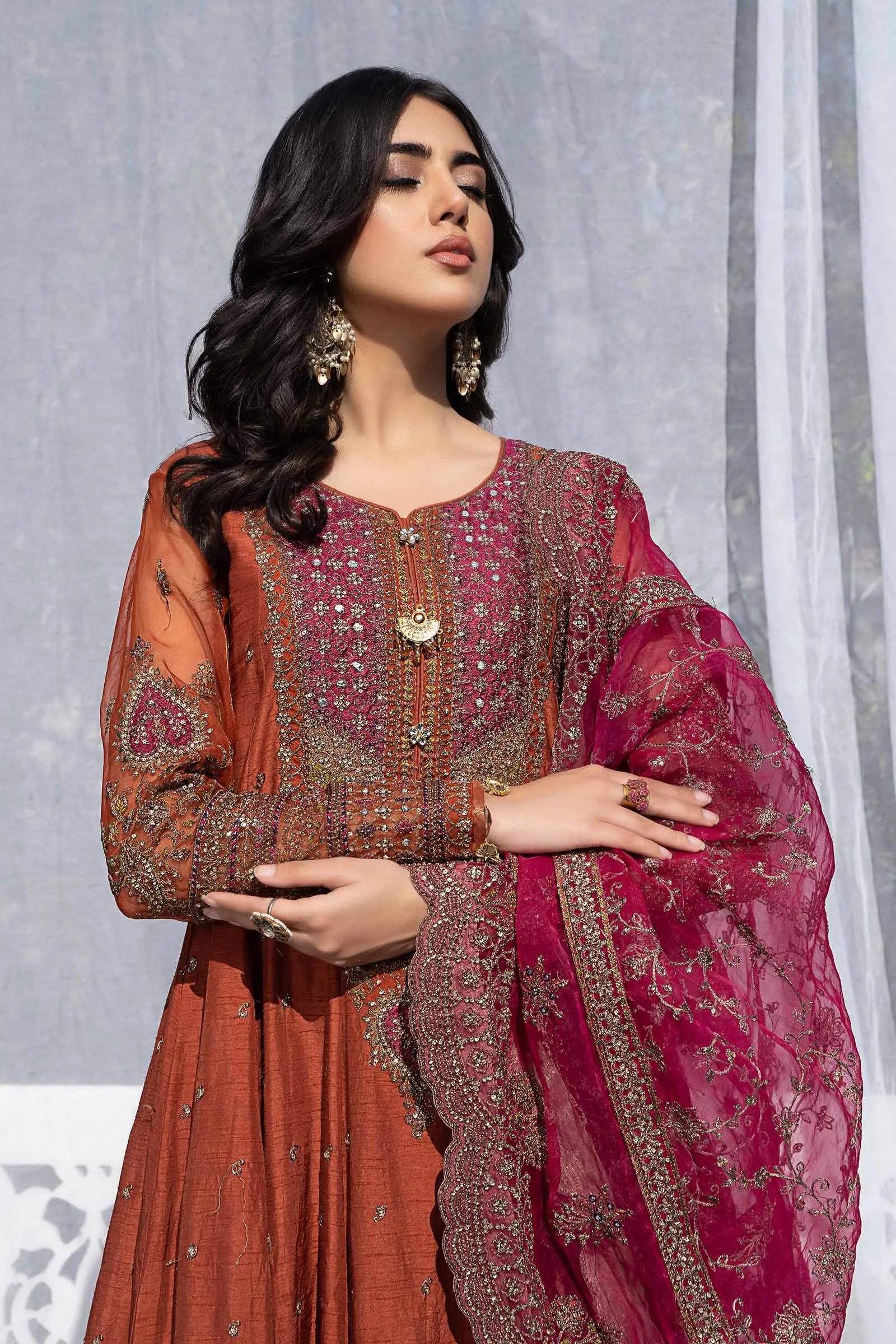 3 Piece Embroidered Raw Silk Suit | SF-EF24-06