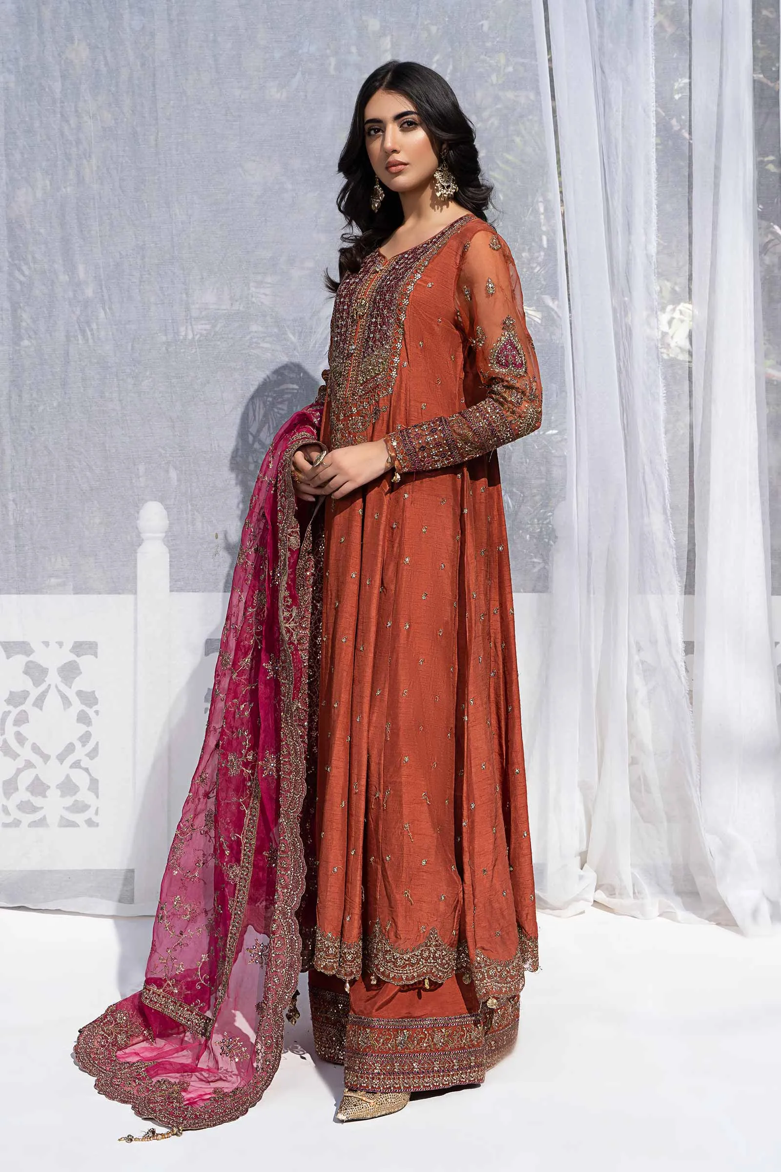 3 Piece Embroidered Raw Silk Suit | SF-EF24-06