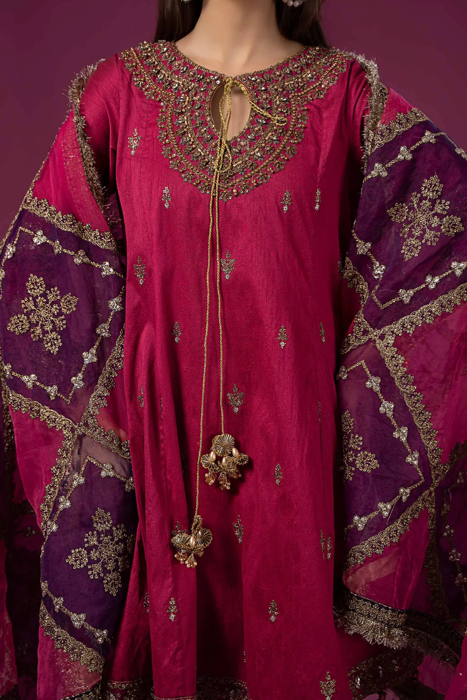 3 Piece Embroidered Raw Silk Suit | SF-EF24-75