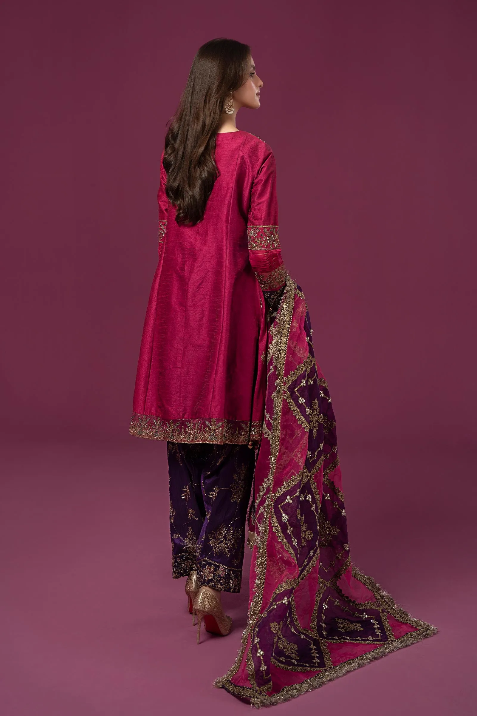 3 Piece Embroidered Raw Silk Suit | SF-EF24-75