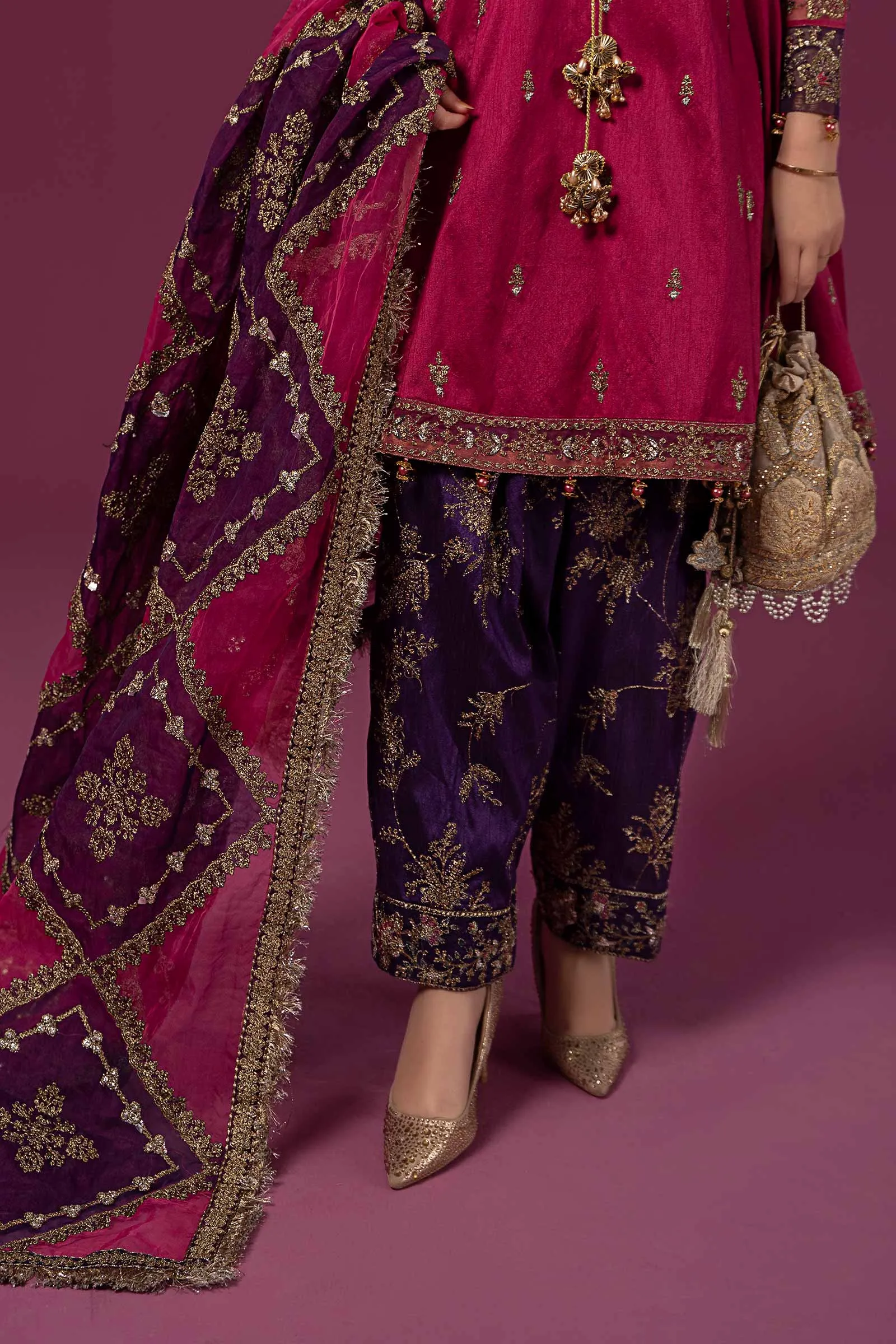 3 Piece Embroidered Raw Silk Suit | SF-EF24-75