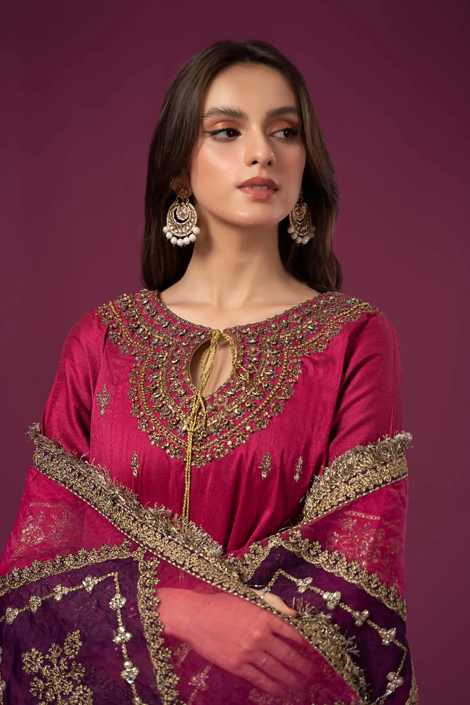 3 Piece Embroidered Raw Silk Suit | SF-EF24-75