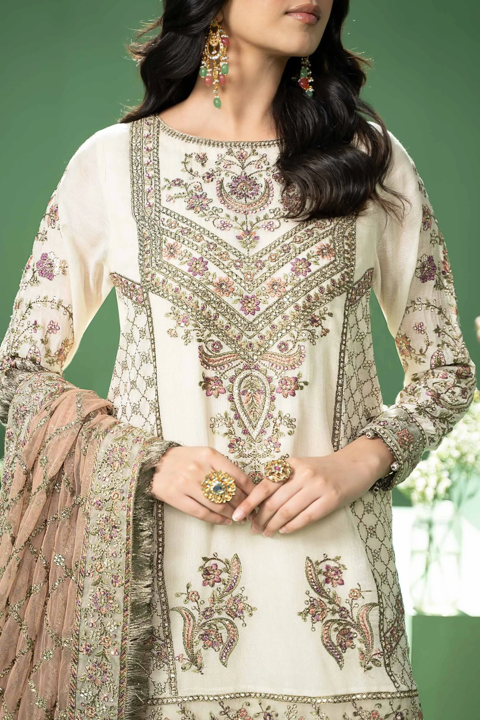 3 Piece Embroidered Silk Cotton Net Suit | SF-W24-45