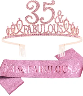 35th Birthday, 35th Birthday Decorations for Women, 35th Birthday Tiara and Sash Pink