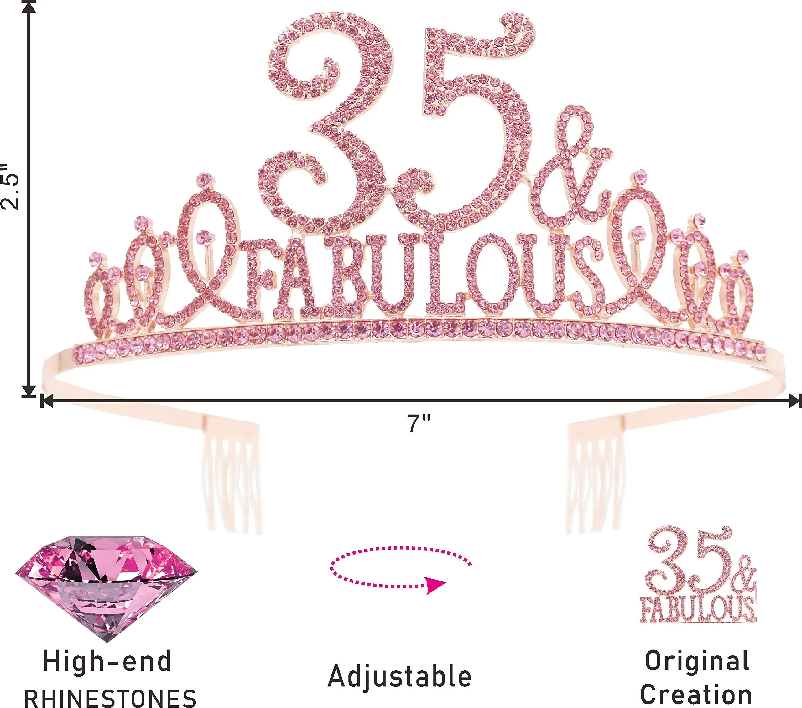 35th Birthday, 35th Birthday Decorations for Women, 35th Birthday Tiara and Sash Pink