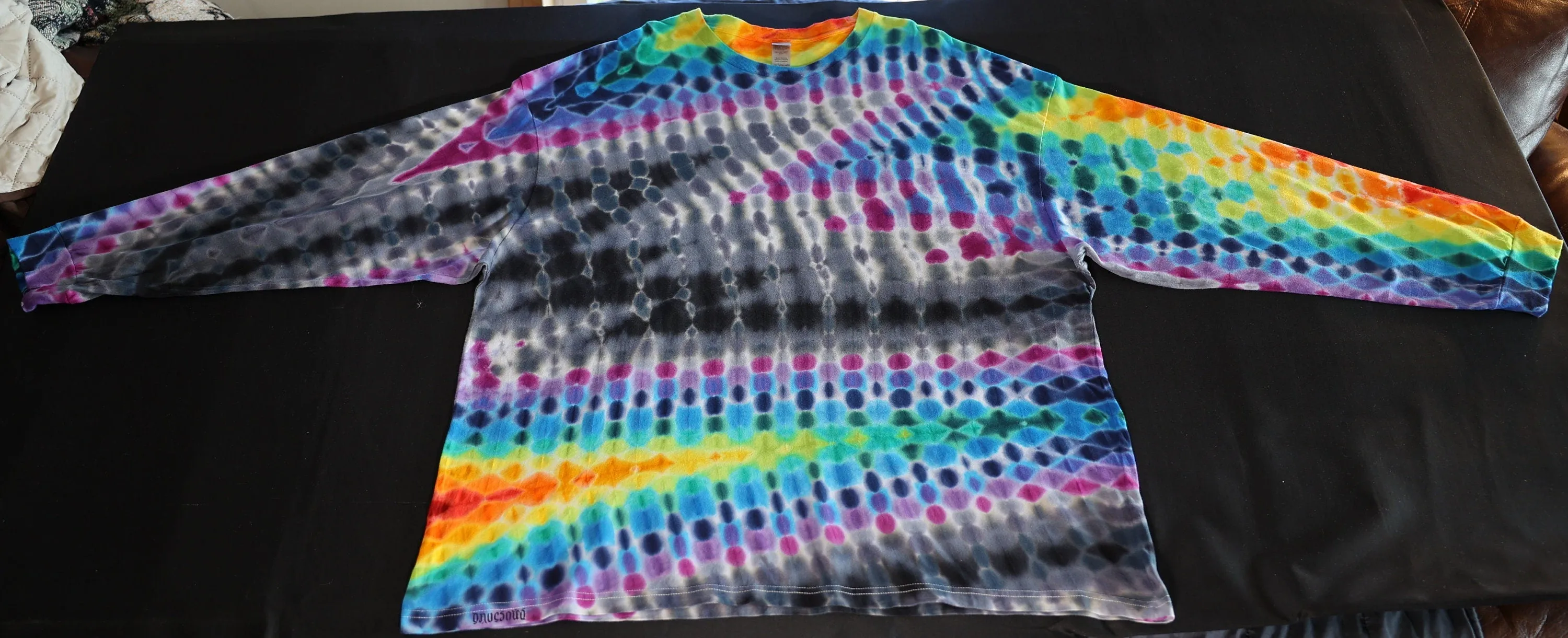 4X Experimental Heatwave/Glitch/Honeycomb Hybrid Type Fold Tie Dye on a Gildan Hammer Ringspun Cotton Long Sleeve Shirt