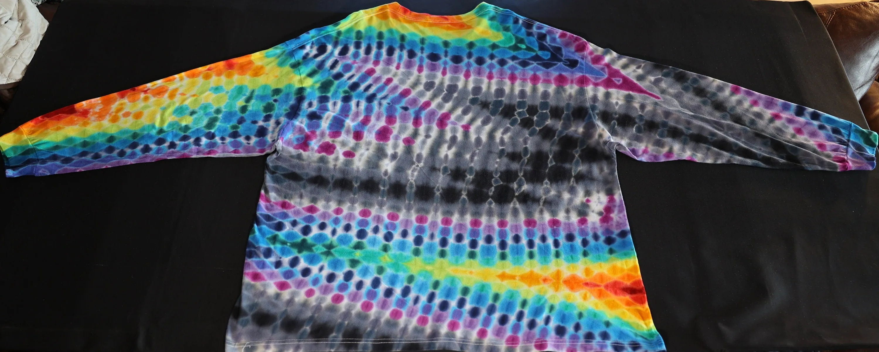 4X Experimental Heatwave/Glitch/Honeycomb Hybrid Type Fold Tie Dye on a Gildan Hammer Ringspun Cotton Long Sleeve Shirt