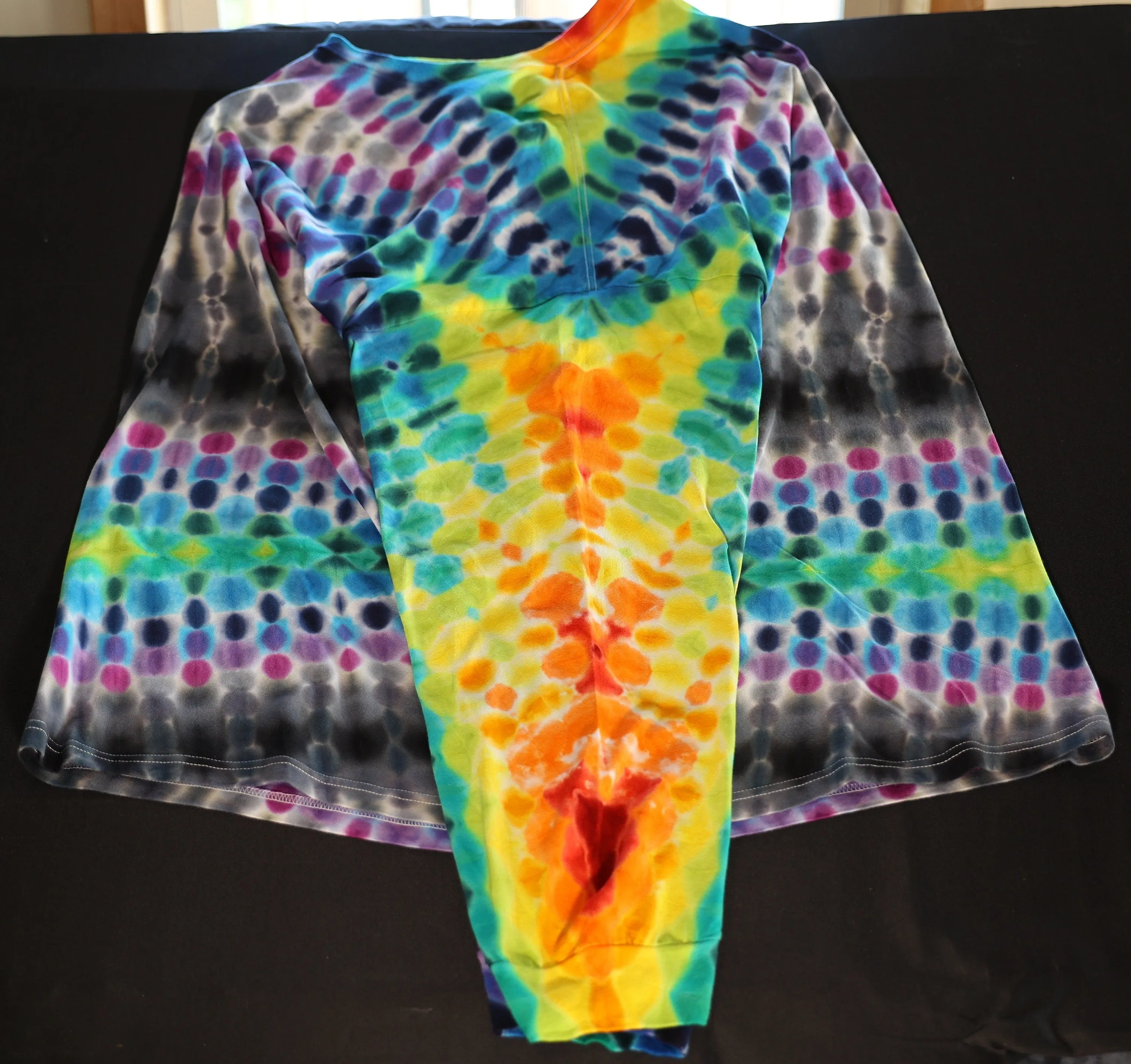 4X Experimental Heatwave/Glitch/Honeycomb Hybrid Type Fold Tie Dye on a Gildan Hammer Ringspun Cotton Long Sleeve Shirt