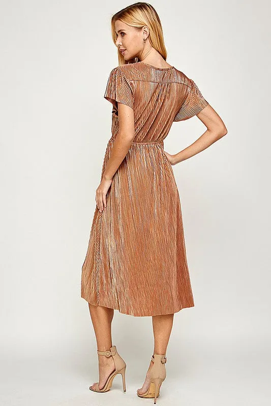 Abigail V-Neck MIDI Dress in Bronze