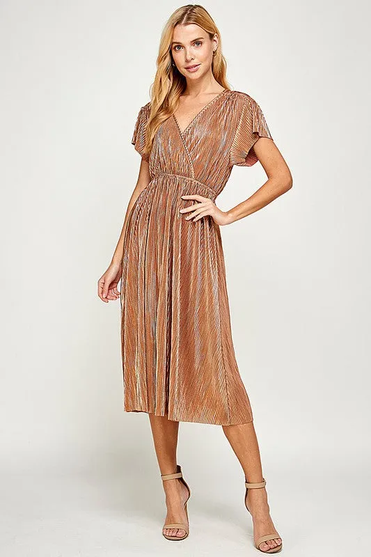 Abigail V-Neck MIDI Dress in Bronze