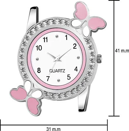 Acnos® Premium White Dial Diamond Pink Analog Watch with Diamond Bracelet for Girls Best Design Butterfly Combo 3 Pack of 3