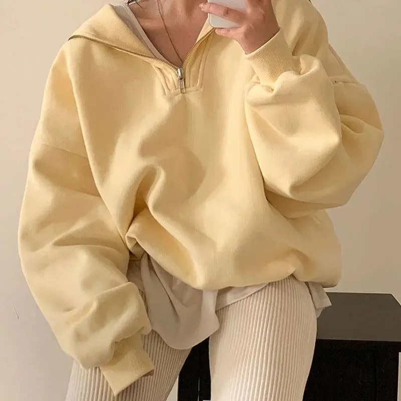 Age-reducing Sailor Collar Loose Leisure All-matching Solid Color Long Sleeve Pullover Hoodie Women