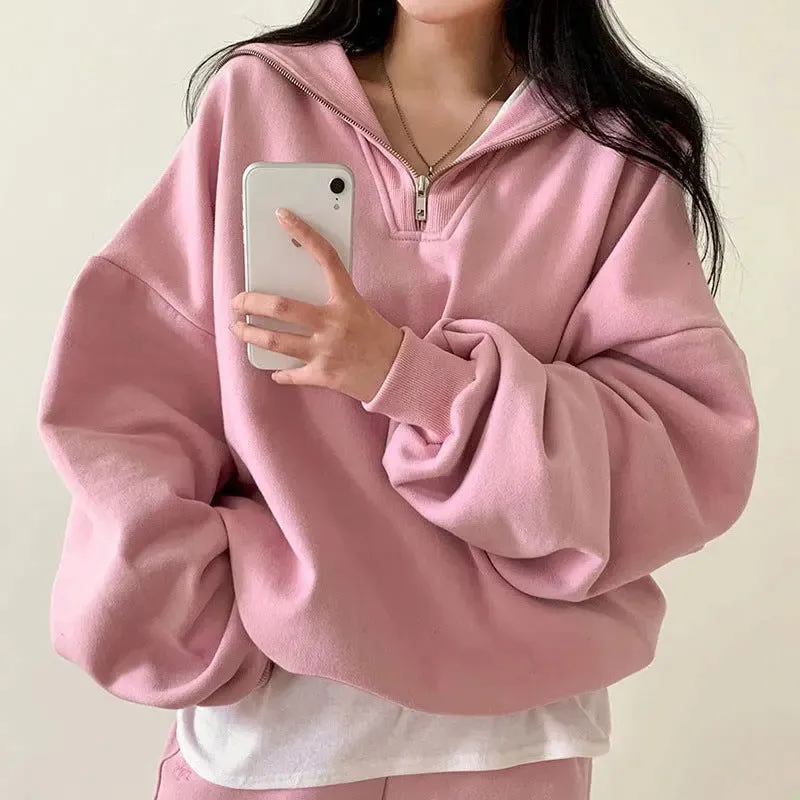 Age-reducing Sailor Collar Loose Leisure All-matching Solid Color Long Sleeve Pullover Hoodie Women