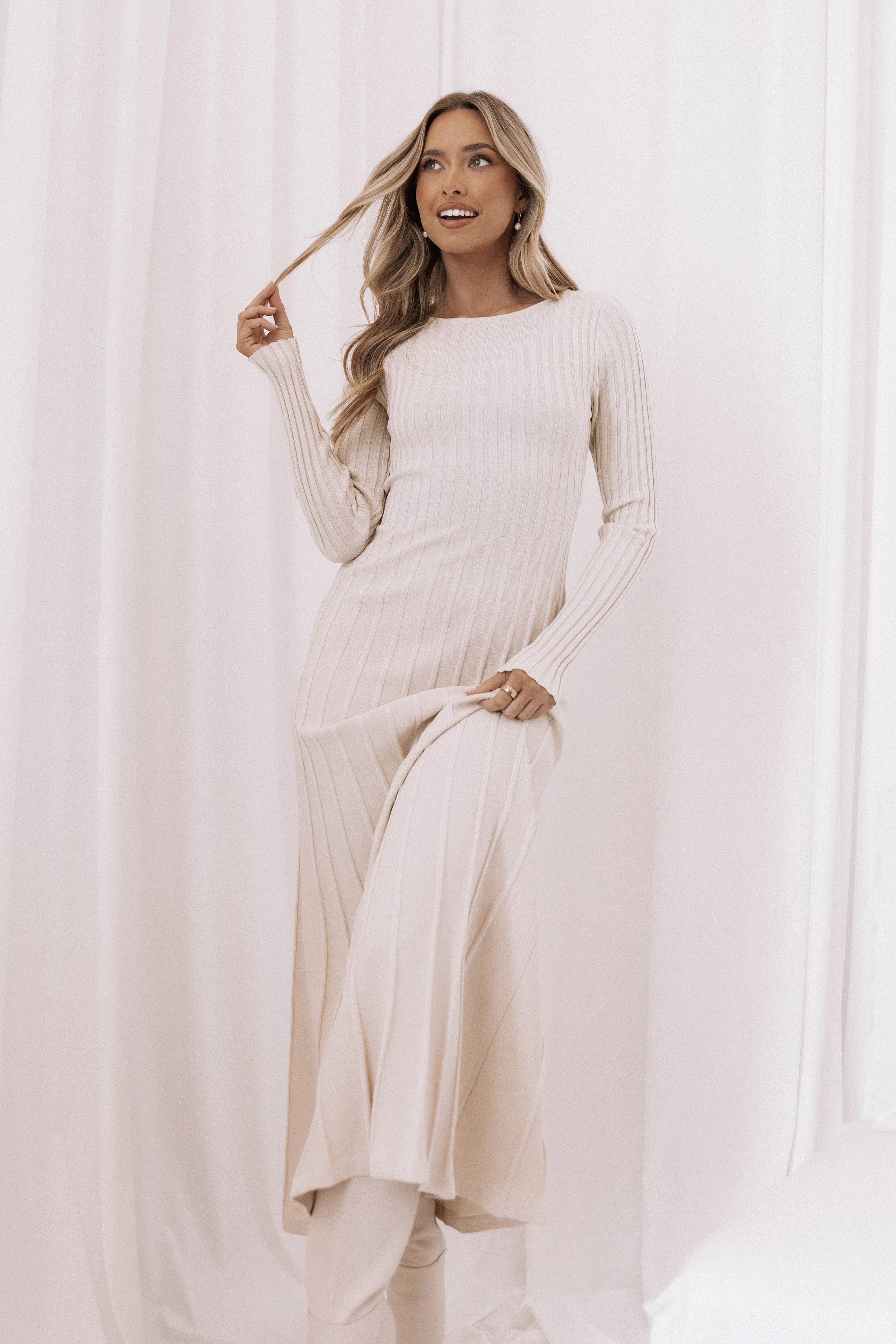 Alison Long Sleeve Maxi Dress - Cream