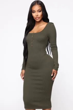 All Squared Away Midi Dress - Olive