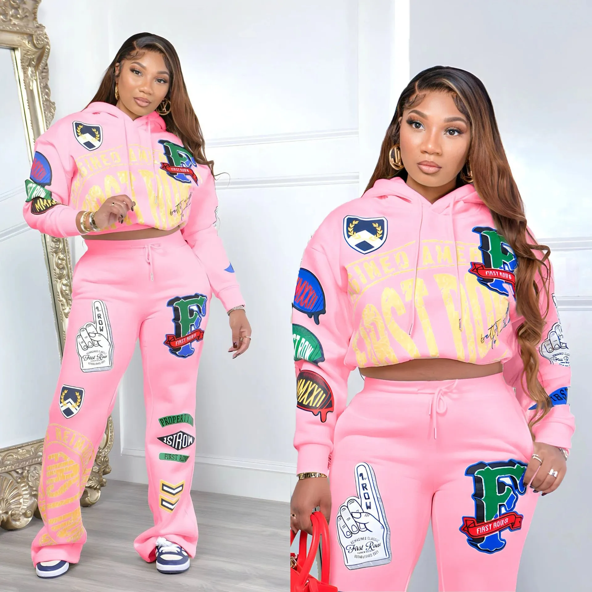 Amanda Hoodie Fleece Tops 2 Piece Pant Sets Sweatsuits