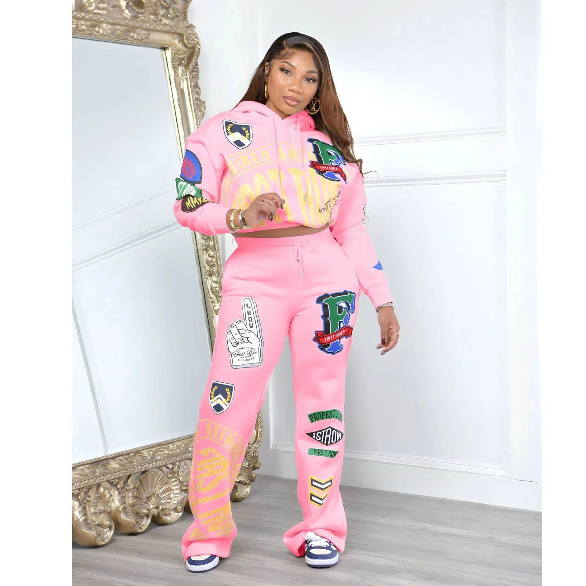 Amanda Hoodie Fleece Tops 2 Piece Pant Sets Sweatsuits