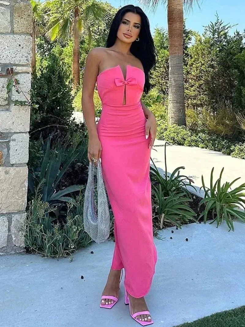 Amozae-Sexy Woman Clothing Festival Party Dress 2024 Elegant Sleeveless High Waist Bowknot Backless Bodycon Long Maxi Evening Dresses