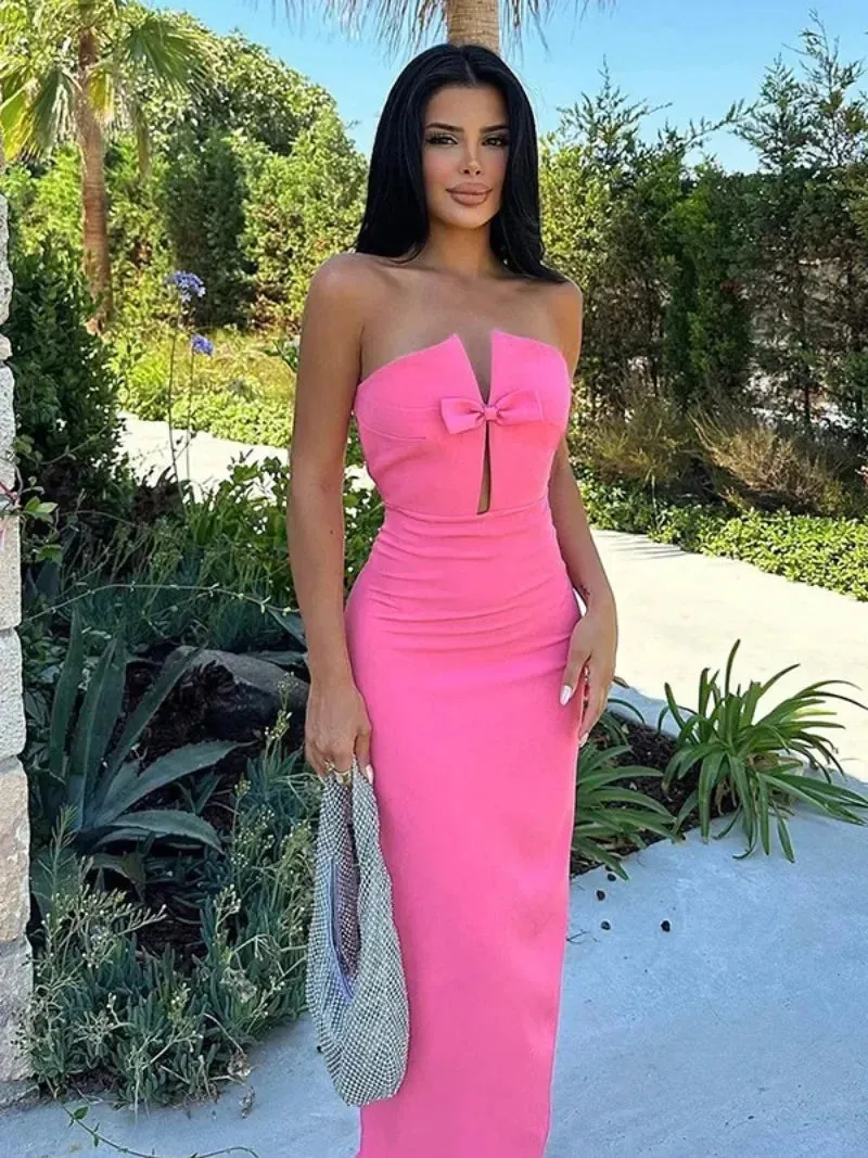 Amozae-Sexy Woman Clothing Festival Party Dress 2024 Elegant Sleeveless High Waist Bowknot Backless Bodycon Long Maxi Evening Dresses