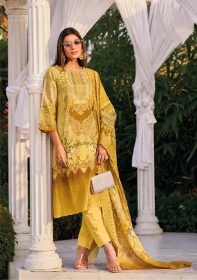 Aqsa Lawn Cotton Pakistani Print Unstitched Suit with Embroidery Yellow