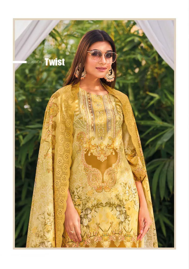 Aqsa Lawn Cotton Pakistani Print Unstitched Suit with Embroidery Yellow