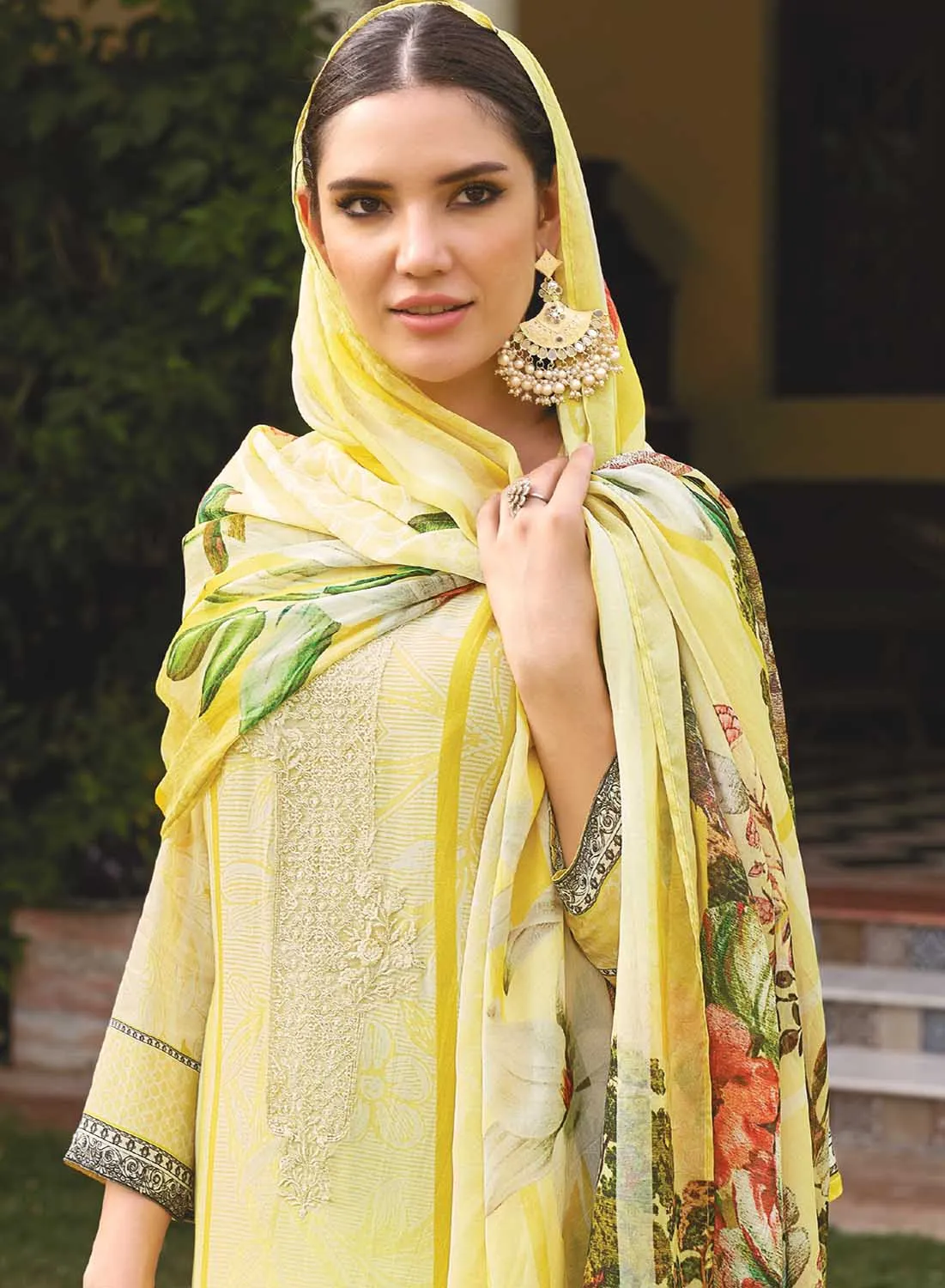 AQSA Unstitched Cotton Pakistani Style Salwar Suit with Embroidery