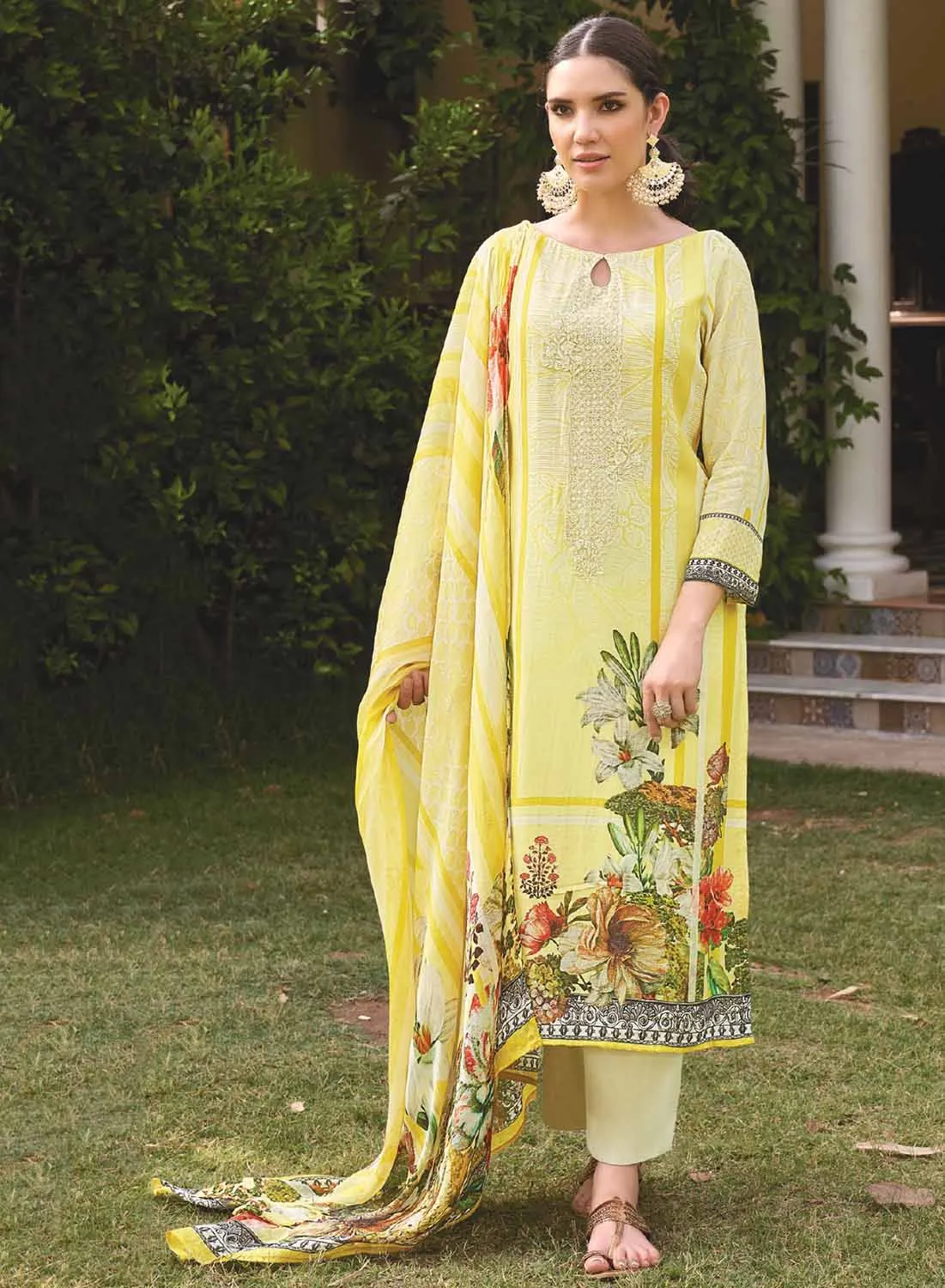 AQSA Unstitched Cotton Pakistani Style Salwar Suit with Embroidery