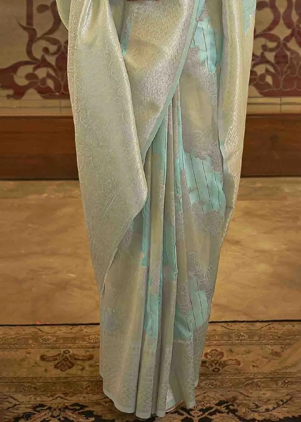 Arctic Blue Woven Banarasi Silk Saree with Sequins work