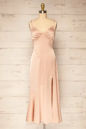 Athy Champagne | Satin Midi Dress