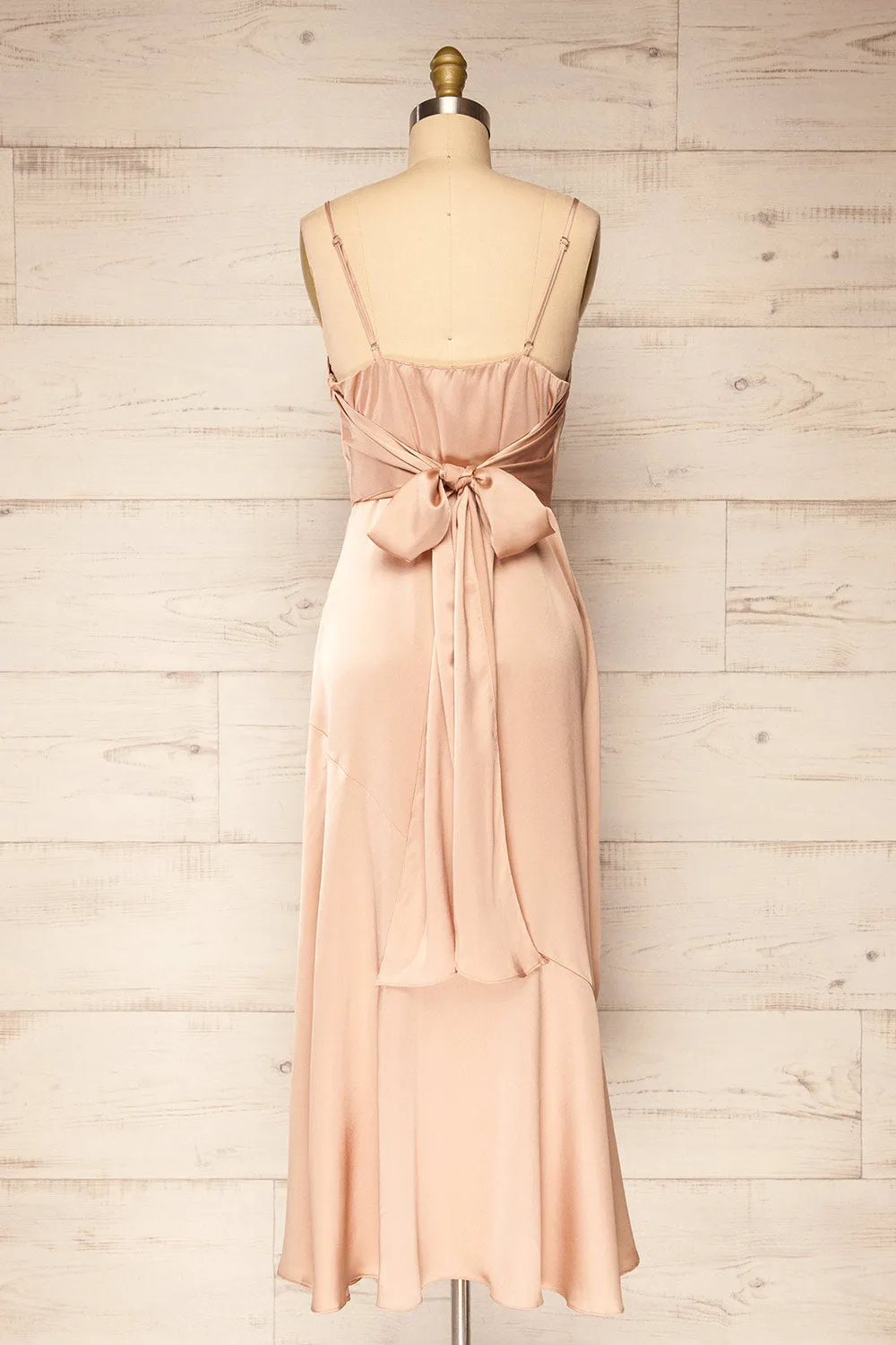 Athy Champagne | Satin Midi Dress