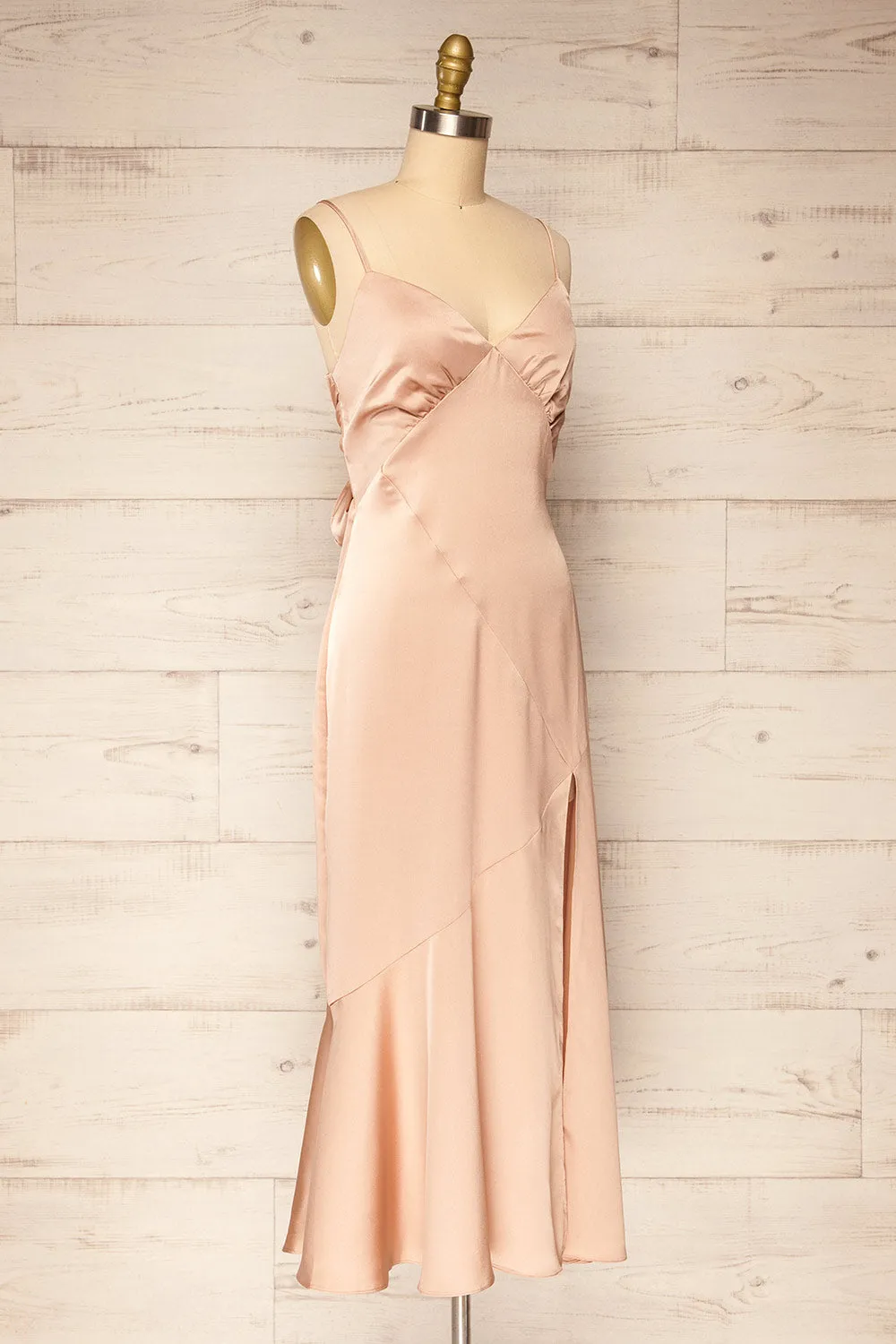 Athy Champagne | Satin Midi Dress