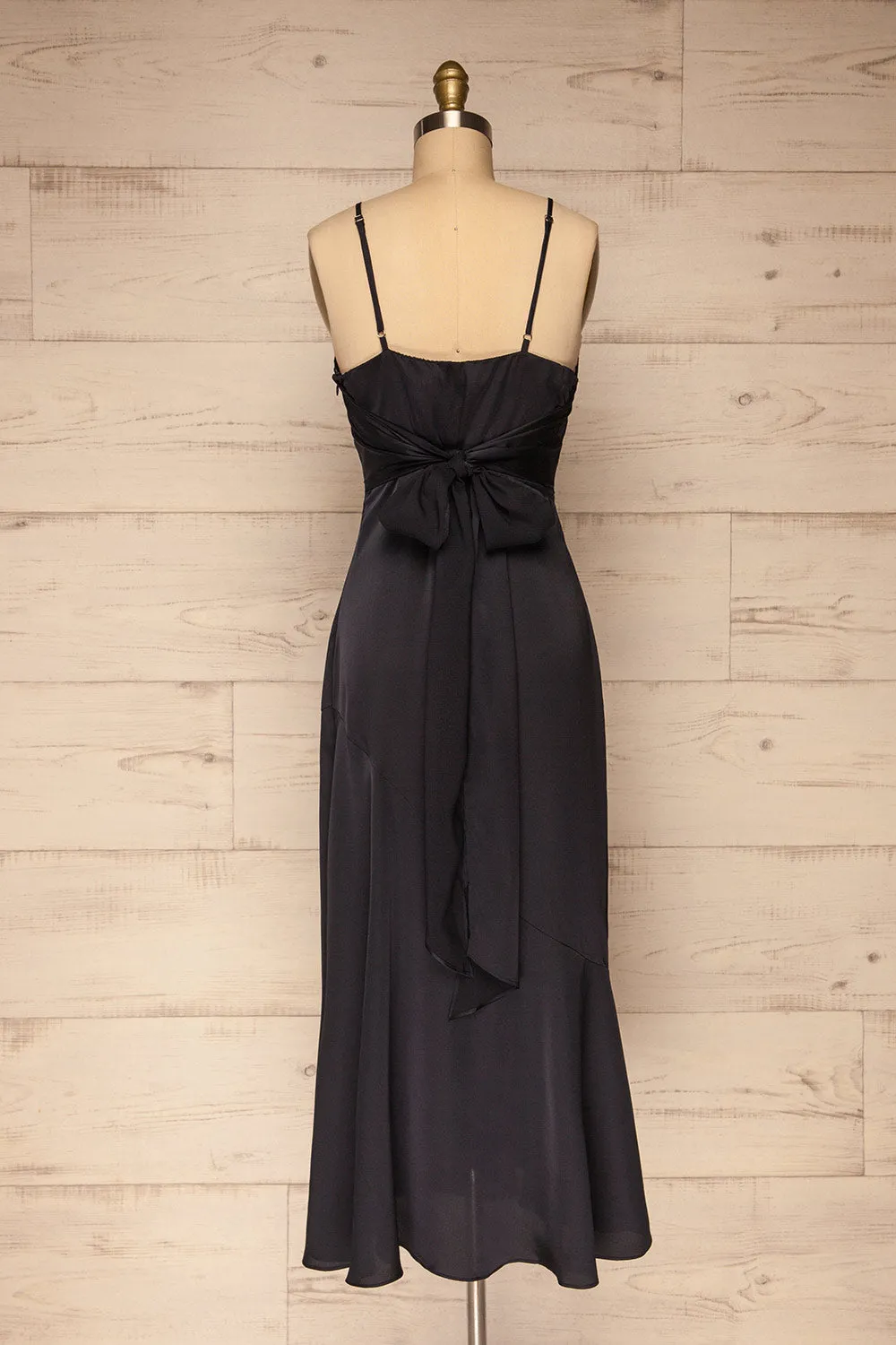 Athy Navy | Satin Midi Dress