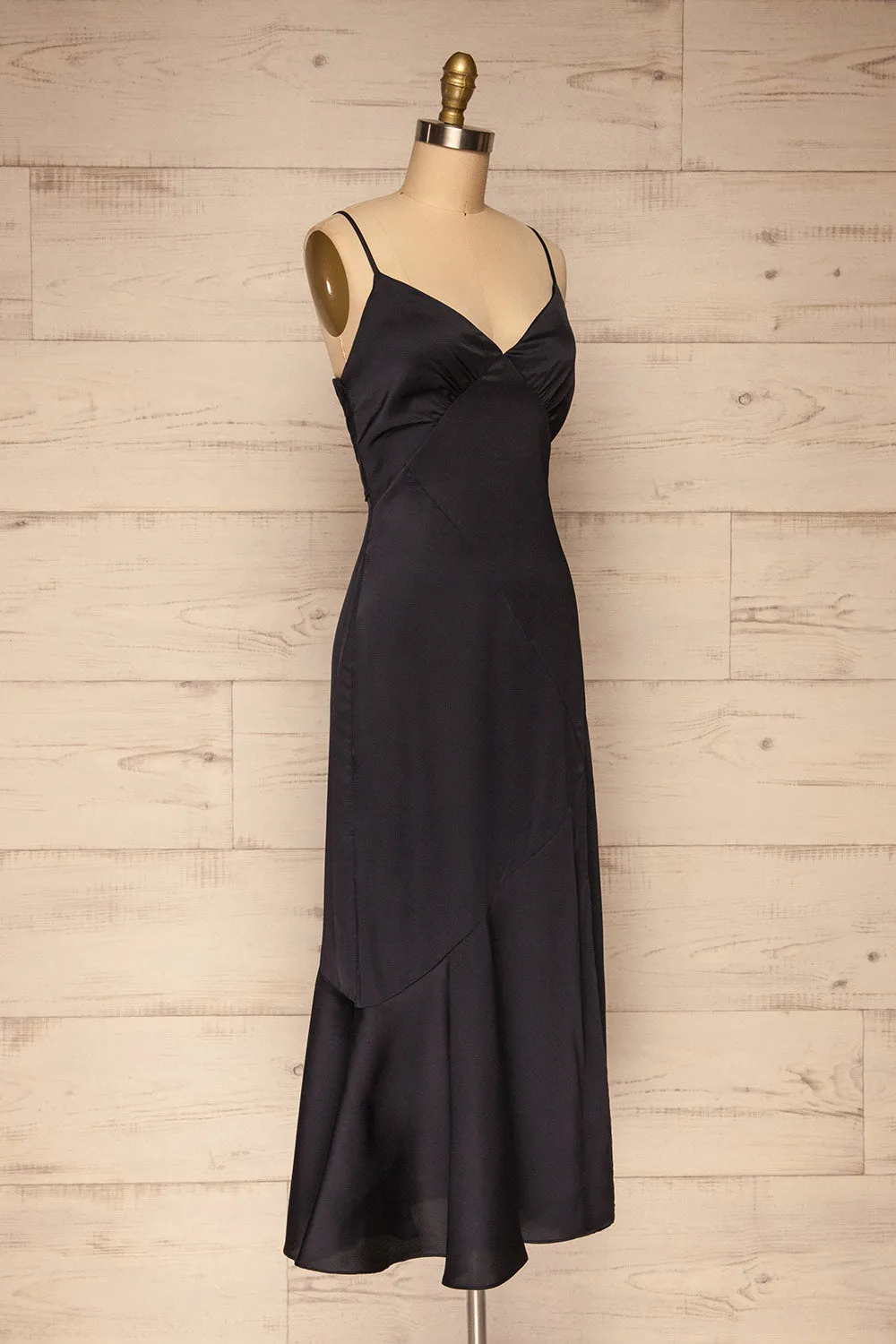 Athy Navy | Satin Midi Dress